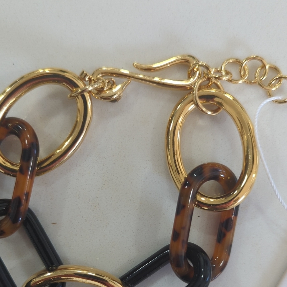Ann Taylor Gold, Black and Tortoise Chain Link Bracelet - Picture 3 of 7